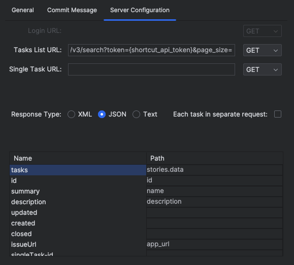 Server configuration tab